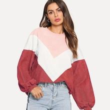Shein Cut And Sew Chevron Corduroy Sweatshirt