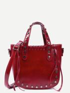 Shein Red Studded Whipstitch Tote Bag With Strap