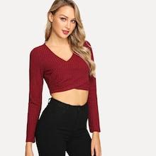 Shein Surplice Neck Ribbed Tee