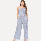 Shein Plus Knot Front Striped Cami Jumpsuit