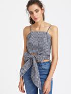 Shein Princess Seam Cross Wrap Checkered Cami Top
