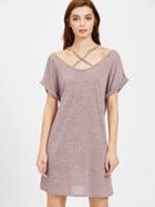 Shein Space Dye Crisscross Front Cuffed T-shirt Dress