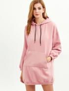 Shein Pink Hooded Drop Shoulder Pocket Sweatshirt Dress