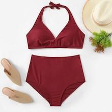 Shein Plus Plain Halter Bikini Set