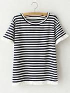 Shein Black Short Sleeve Fringe Stripe T-shirt