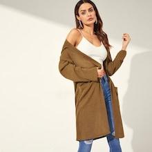 Shein Rib-knit Pocket Patched Hooded Coat