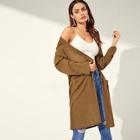 Shein Rib-knit Pocket Patched Hooded Coat