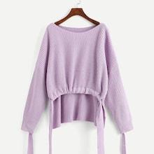 Shein Solid Knot Dip Hem Jumper