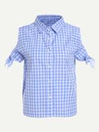 Shein Self Tie Cutout Raglan Sleeve Gingham Shirt