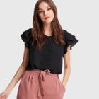 Shein Lace Applique Tiered Ruffle Blouse
