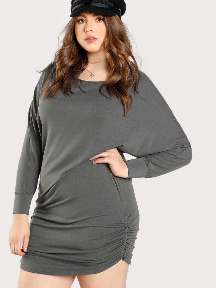 Shein Shirred Hem Dolman Sleeve Dress