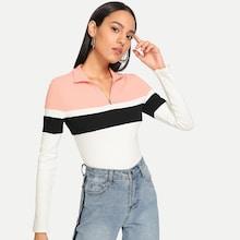 Shein Colorblock Form Fitting Rib Knit Tee