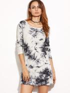 Shein Black And White Tie Dye Print Ribbed Dress