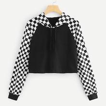 Shein Raglan Sleeve Plaid Hoodie