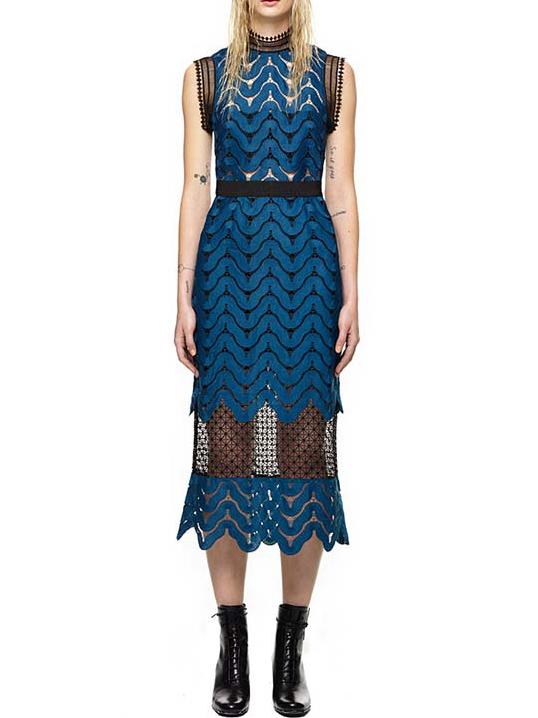 Shein Black Sheer Lace Open Back Luxury Deluxe Scallop Fishtail Flapper Dress