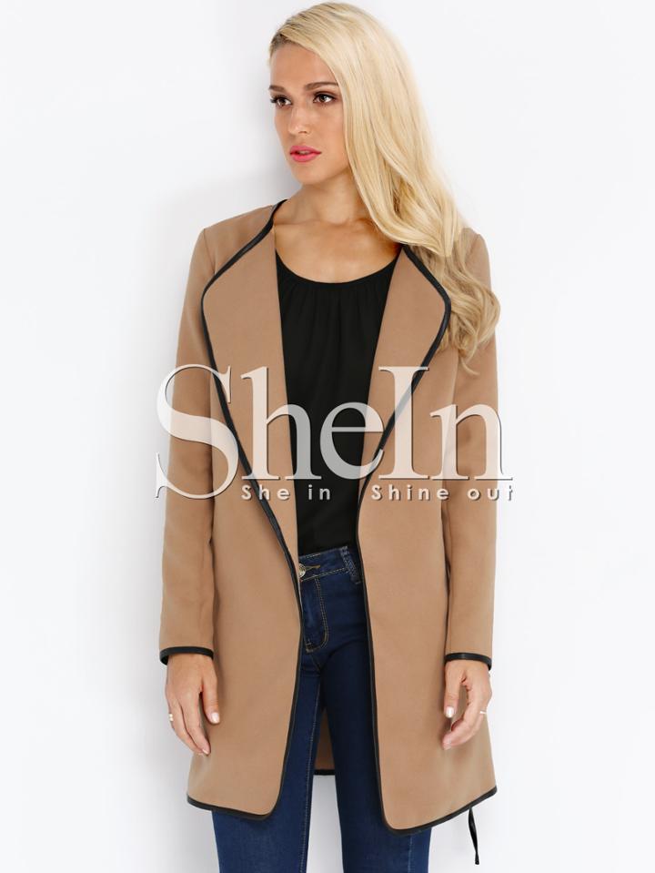 Shein Khaki Long Sleeve Pockets Coat