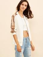 Shein Contrast Sequin Panel Bomber Jacket