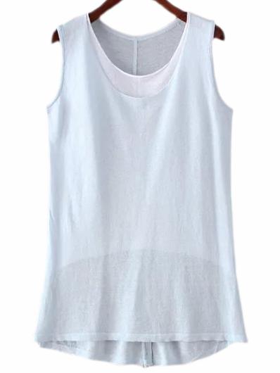 Shein Light Blue Buttons Split Side Dip Hem Tank Top