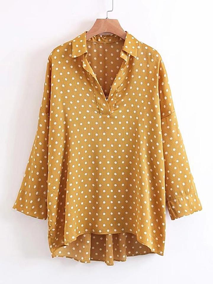 Shein Drop Shoulder Polka Dot High Low Blouse