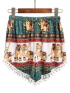 Shein Elastic Waist Elephant Print Pom Pom Shorts