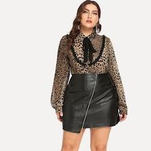 Shein Plus Tie Neck Leopard Print Top