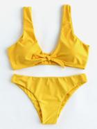 Shein Bow Tie Front Plunge Neckline Bikini Set
