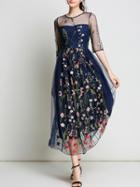 Shein Sheer Gauze Flowers Embroidered Dress