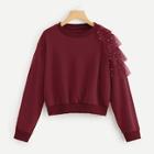 Shein Contrast Mesh And Beaded Sweatshirt