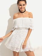 Shein White Ruffled Off The Shoulder Lace Dress