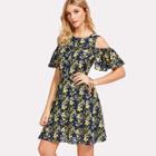 Shein Half Placket Cold Shoulder Floral Dress