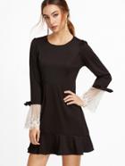 Shein Black Contrast Lace Cuff A-line Dress