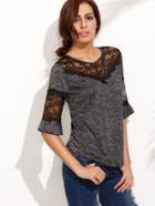 Shein Ruffle Sleeve Lace Insert T-shirt