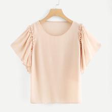 Shein Pearl Beaded Detail Butterfly Sleeve Blouse