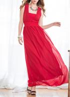 Rosewe Chiffon Wine Red High Waist Maxi Dress