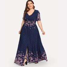 Shein Plus Flower Print Button Up Dress