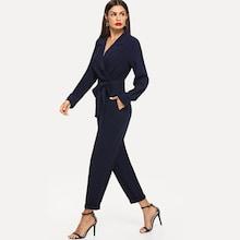 Shein Surplice Neck Self Belted Slant Pocket Jumpsuit