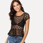 Shein Dotted Mesh Pep Hem Tee