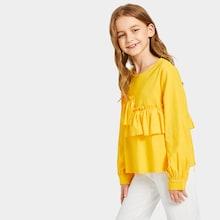Shein Girls Keyhole Back Ruffle Detail Solid Top