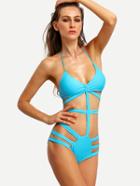 Shein Sky Blue Caged One-piece Swimwear