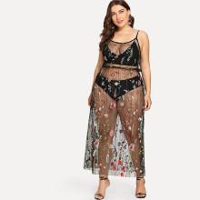 Shein Plus Floral Embroidered Sheer Mesh Dress