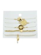 Shein 5pcs/set White Rop Chain Round Hand Charm Elastic Bracelets
