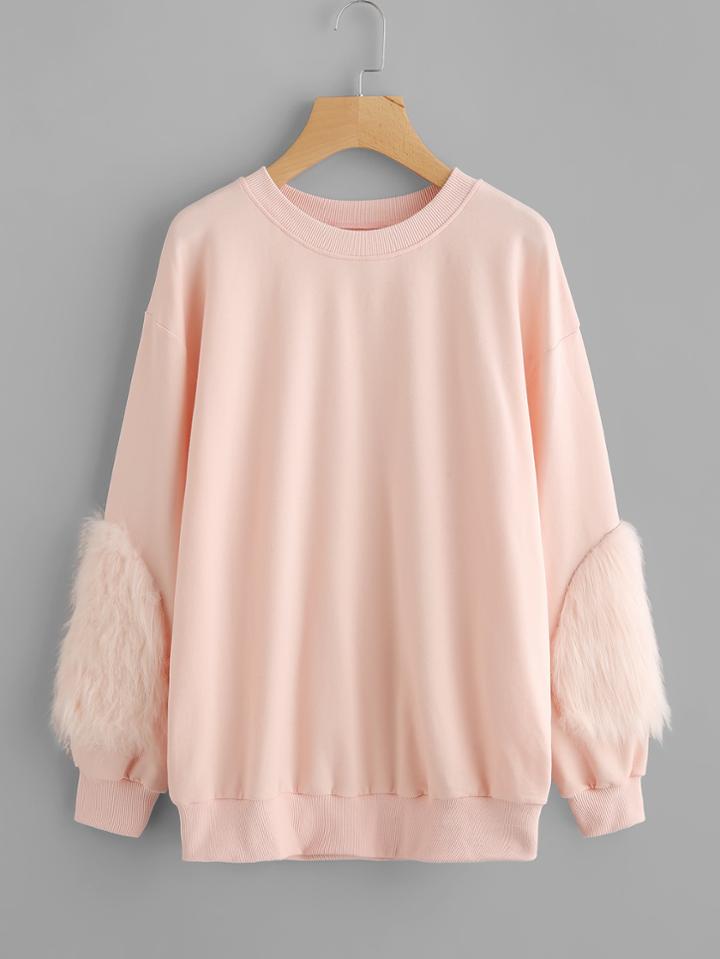 Shein Drop Shoulder Fluffy Patch Detail Sweatshirt