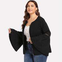 Shein Plus Lace Insert Flounce Sleeve Coat
