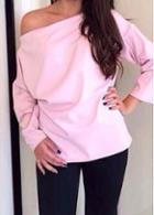 Rosewe Pink Skew Neck Long Sleeve T Shirt