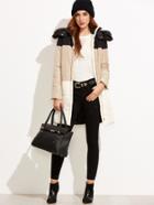 Shein Color Block Hooded Padded Coat With Zipper