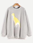 Shein Grey Dinosaur Print Drop Shoulder Fluffy Sweatshirt