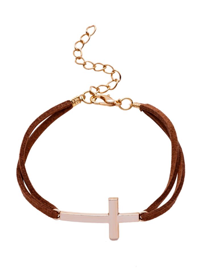 Shein Coffee Double Layer Cross Charm Bracelet