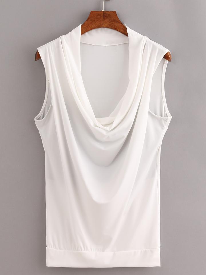 Shein White Cowl Neck Sleeveless Shirt