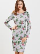 Shein Grey Floral Print Sheath Dress