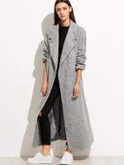 Shein Heather Grey Hidden Button Back Belted Coat